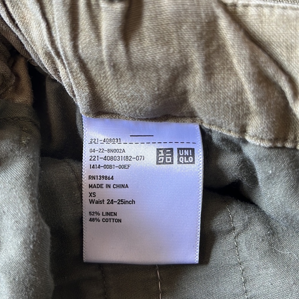Uniqlo linen blend olive green pants size XS - Picture 10 of 11